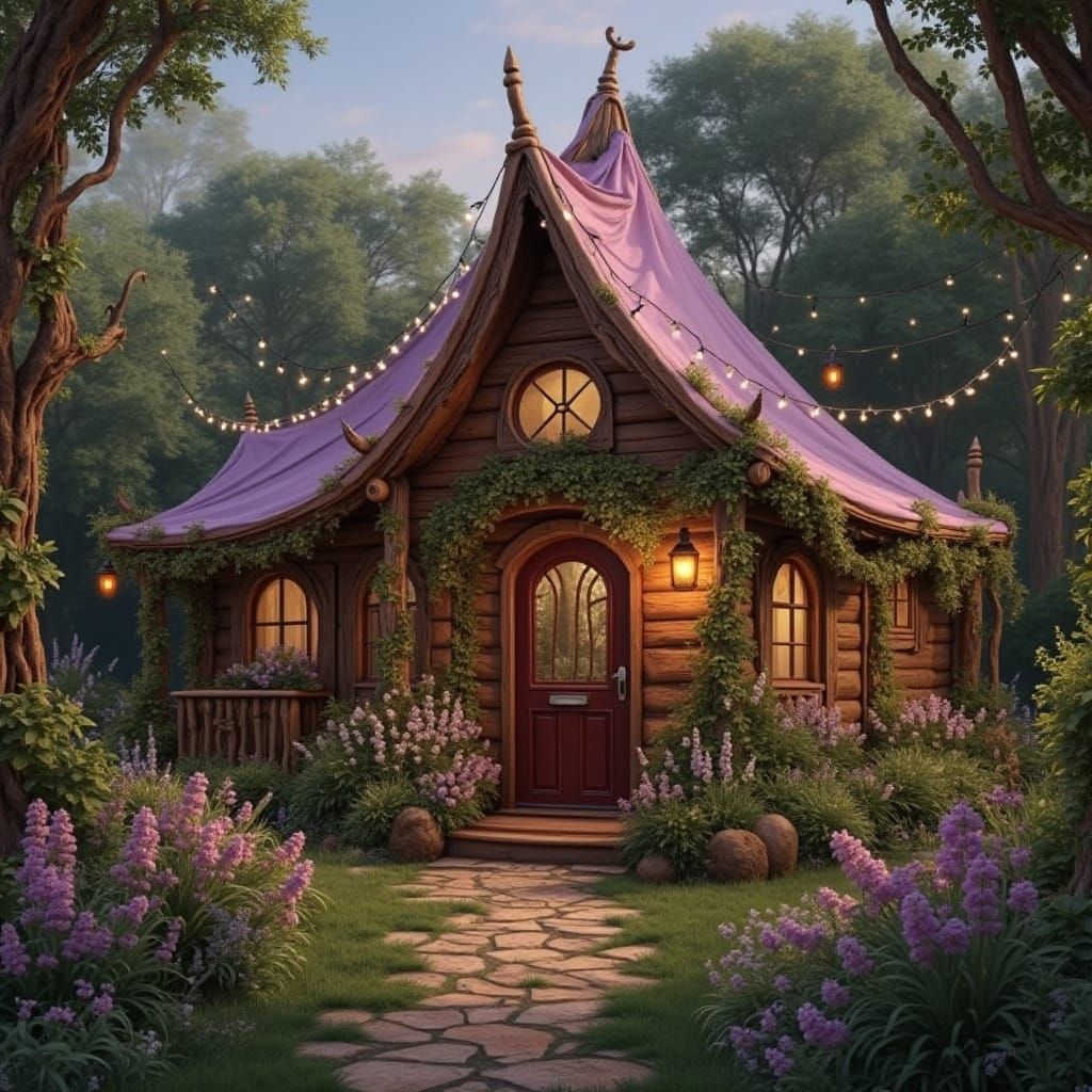 Whimsical Storybook Outbuilding with Silk Canopy and Copper ...