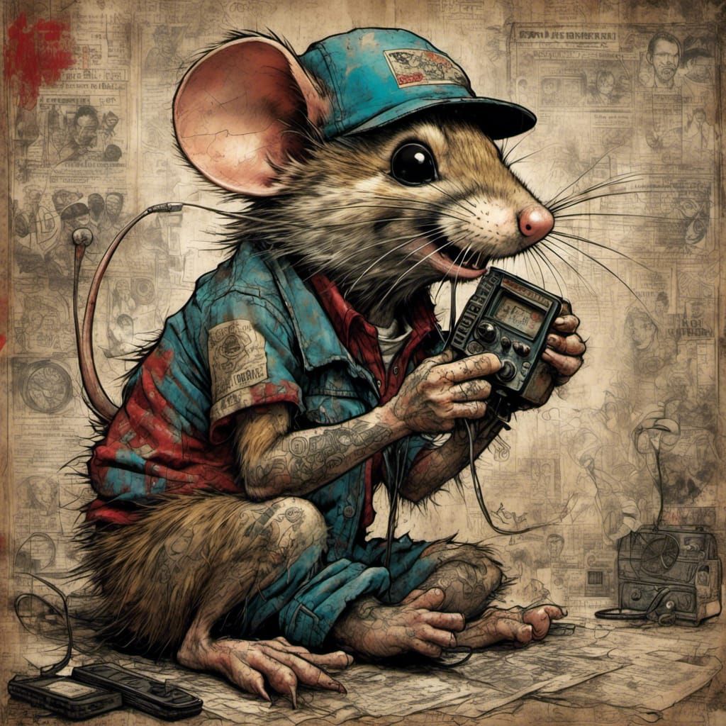 Ratfink Mouse on CB Radio, Grunge Poster Style