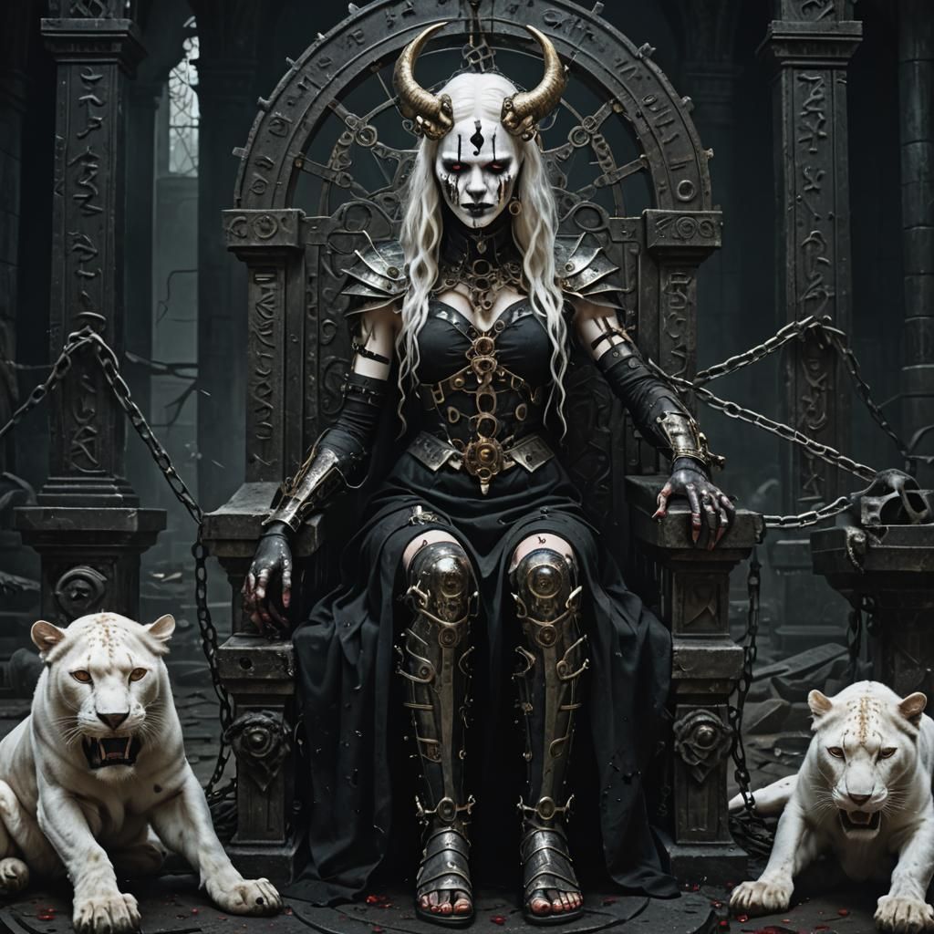 Sinister Woman with Libra Mask in Gothic Temple