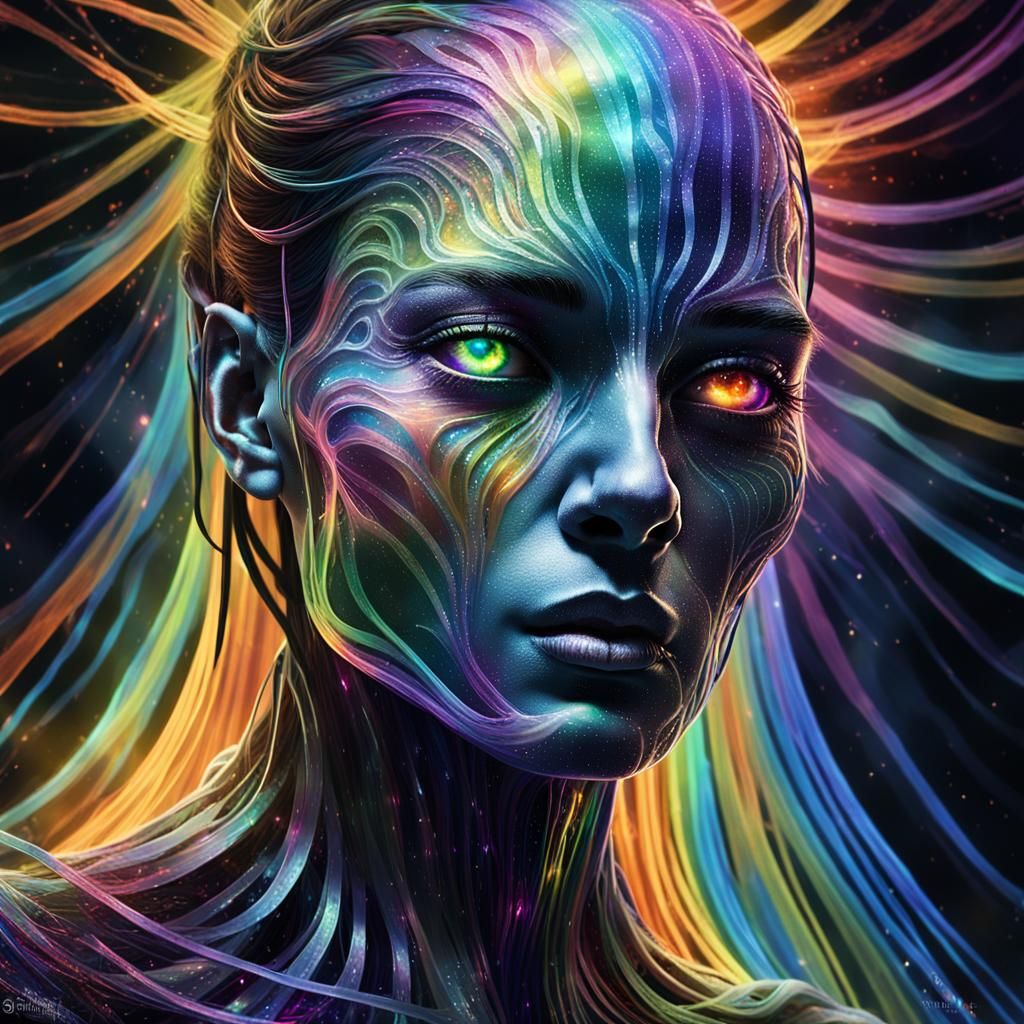 Ethereal Rainbow Figure in Dark Fantasy Art