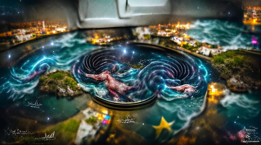 Whirlpool in Cosmic Nighttime Ocean