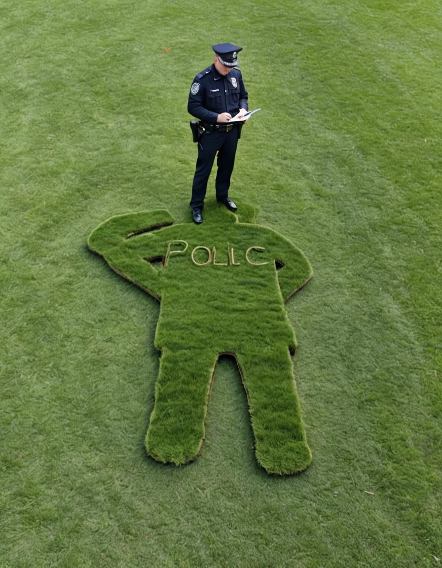 Grass Police Officer Writes a Fine