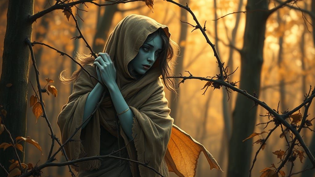 Ondine's Autumn Struggle: Art Nouveau Bramble Fight