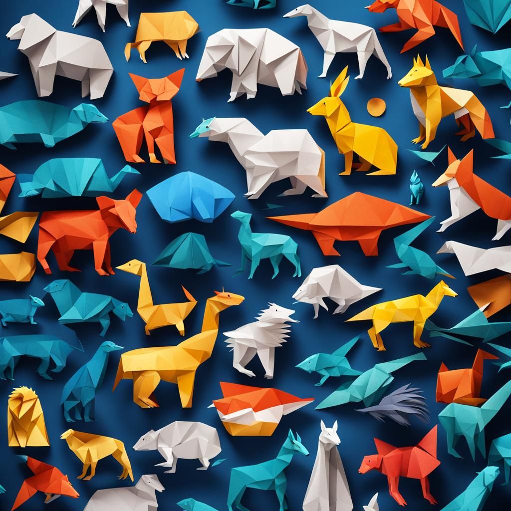 Origami Animals Fill Page in Papercraft Style