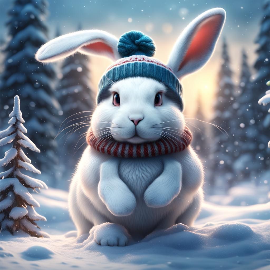 Cute Bunny in Snow: Detailed Matte Painting