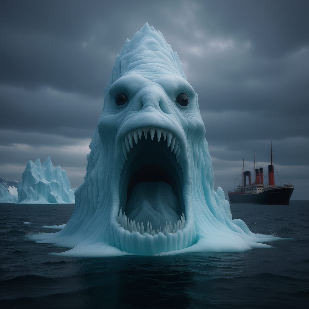 Ghostly Iceberg Apparition in Desolate Ocean Landscape