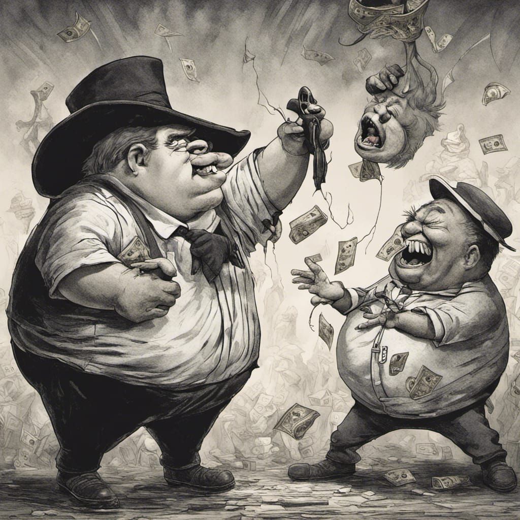 Cartoon of Greedy Man Controlling Puppets