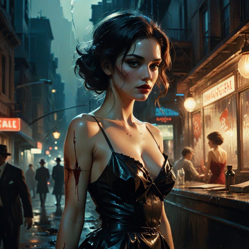 Sultry Femme Fatale in Retro Urban Grunge, Inspired by Class...