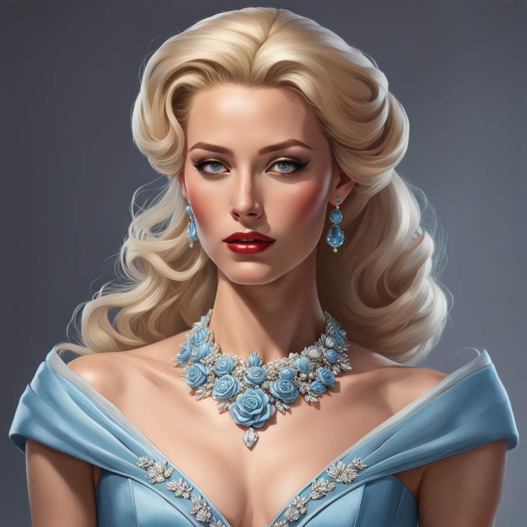 Blonde in Blue Gown with Diamond Necklace