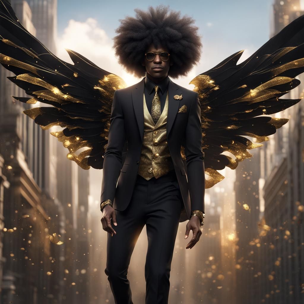Black Man with Afro and Fairy Wings