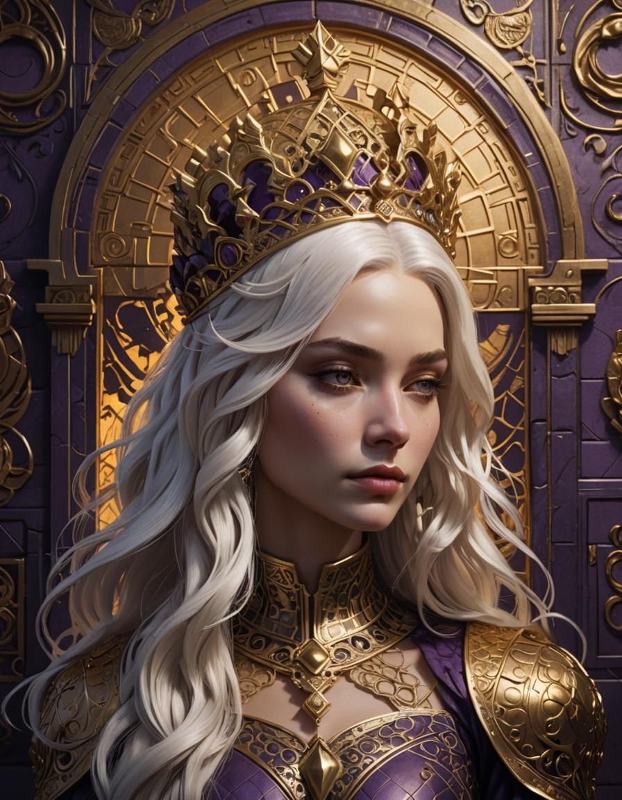 Fantasy Queen on Chessboard with Art Deco Details