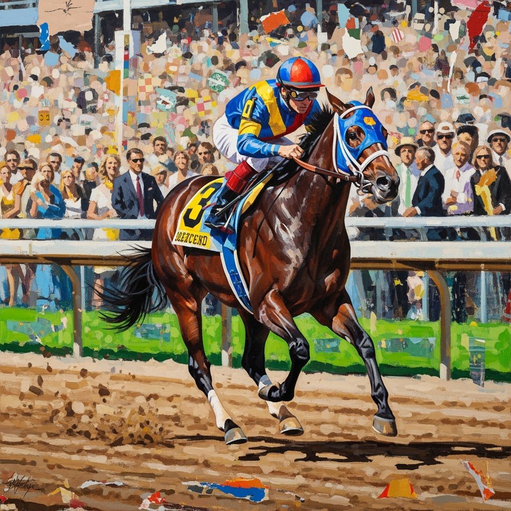 Dynamic Horse Race Finish in Impressionistic Collage Style