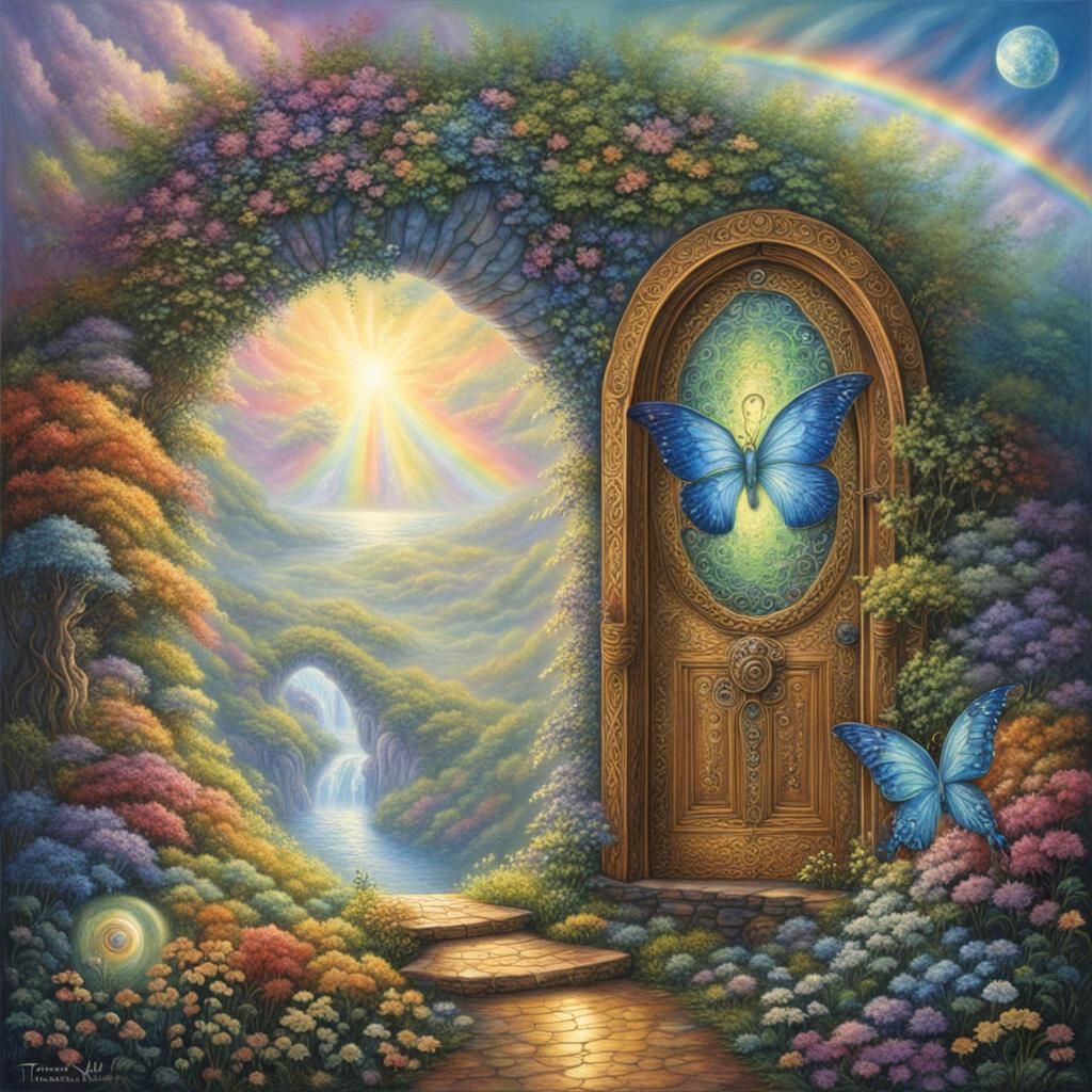 Rainbow World Portal Through Keyhole in Ethereal Fantasy Sty...
