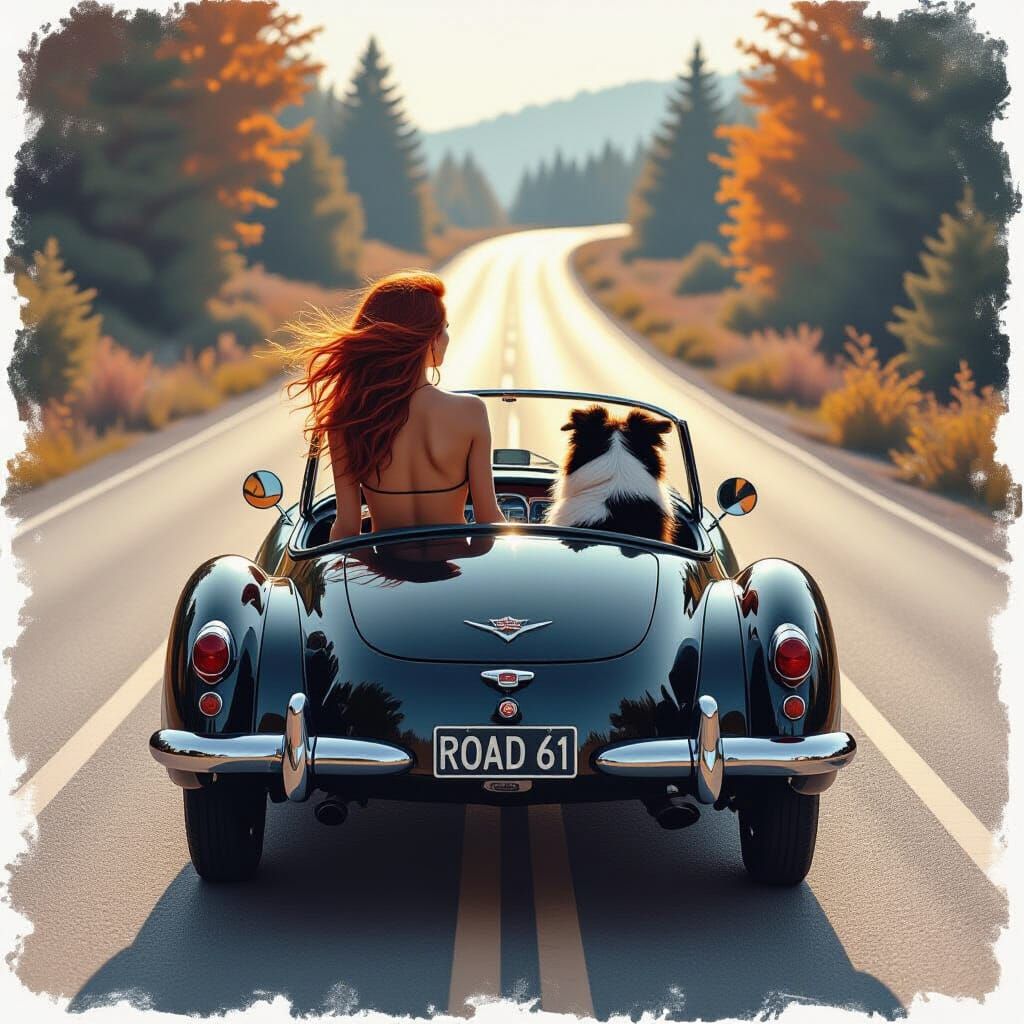 Redhead and Border Collie on Road 61