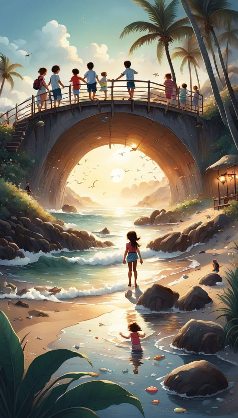 Enchanting Fairytale Beach Scene Illustration