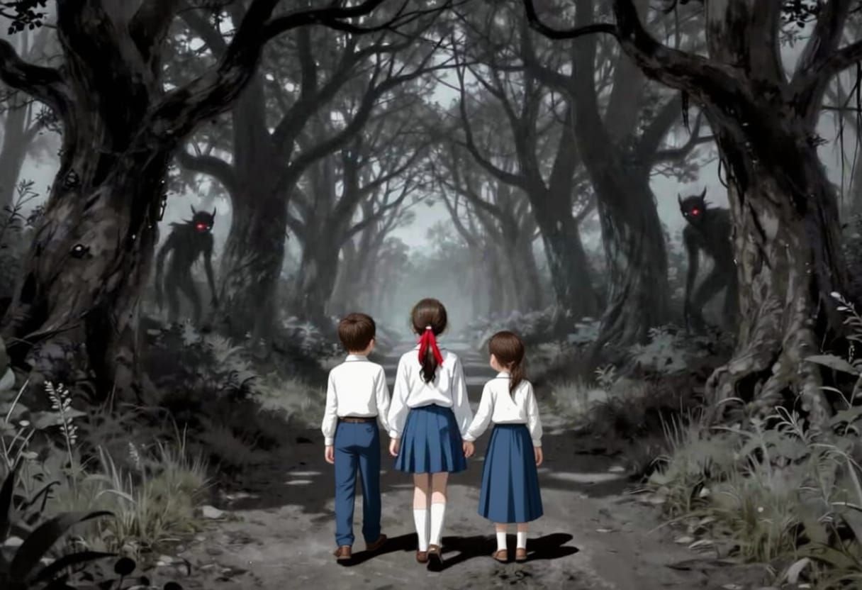 School Girl Lost on Dark Country Lane with Hidden Creatures