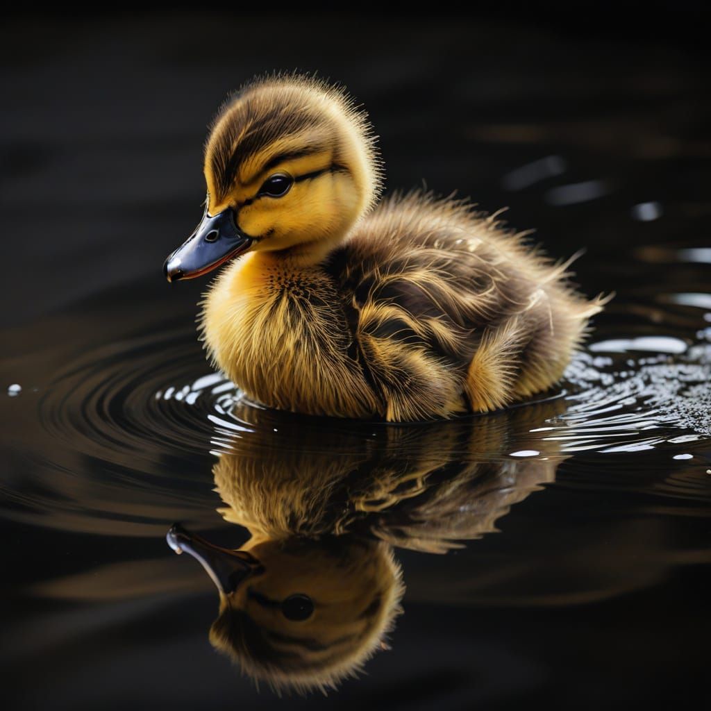Surreal Realism of a Golden Duckling in Oil