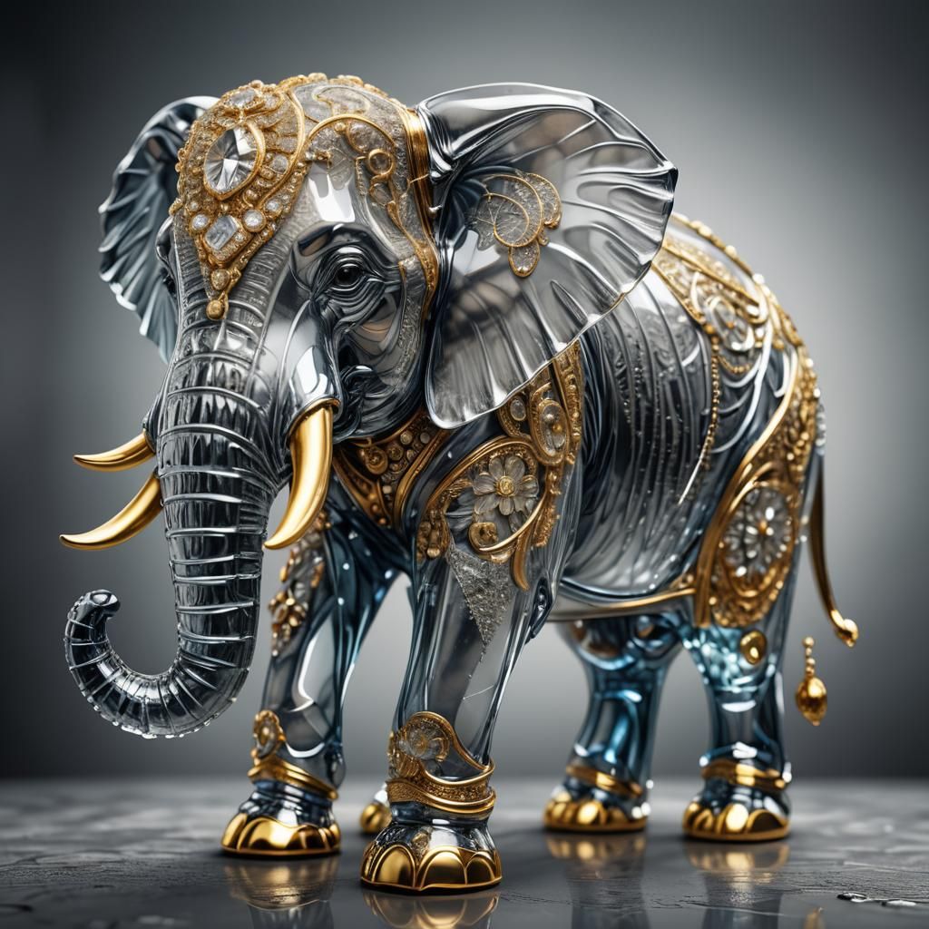 Glass Elephant with Gold and Diamond Details