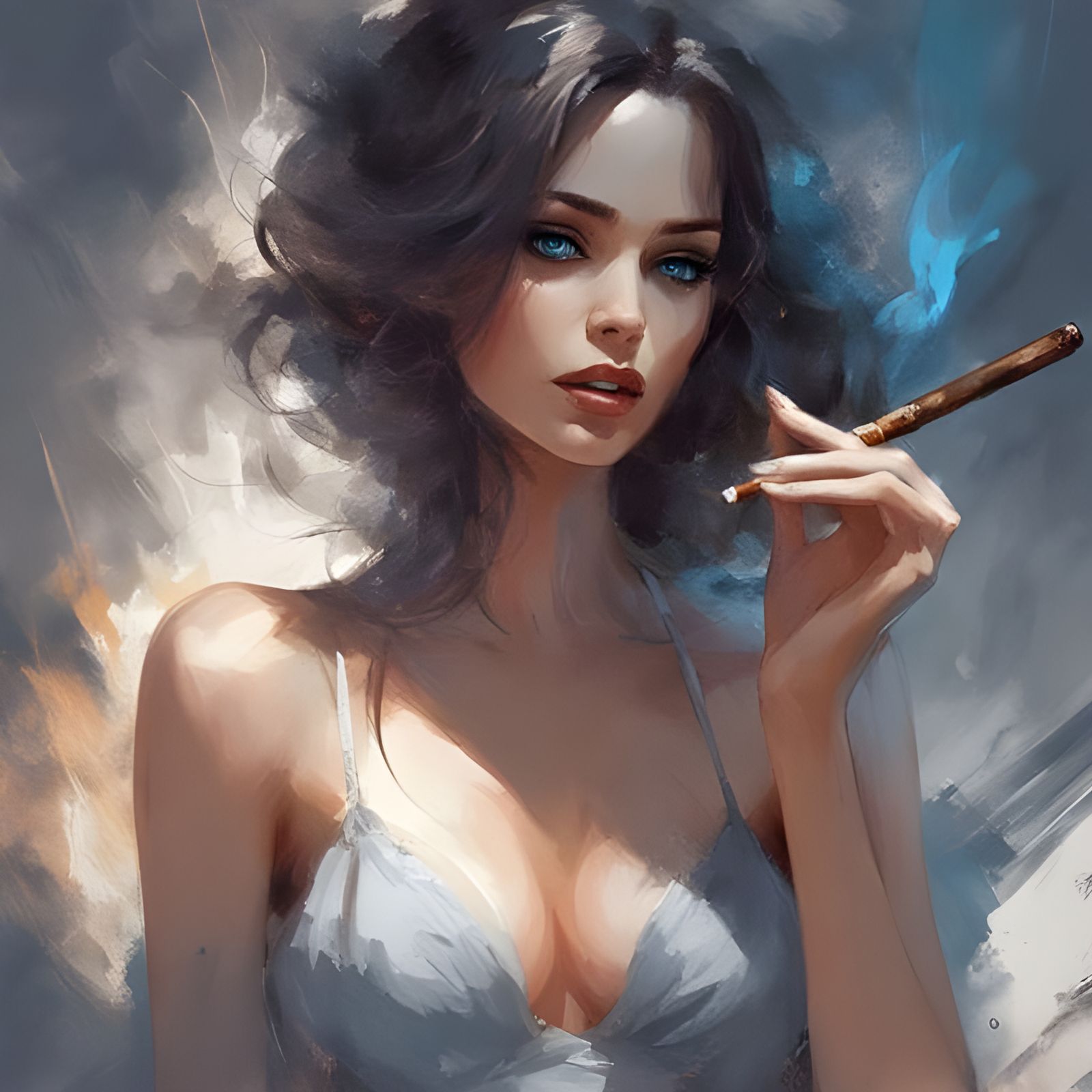 Beautiful Girl with Blue Eyes and Dark Hair