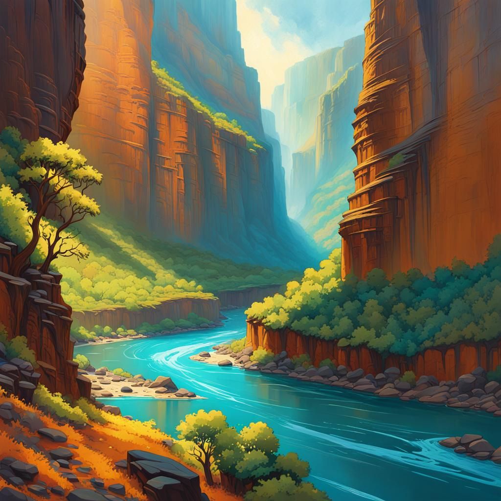 River Canyon Concept Art in Abstract Expressionism