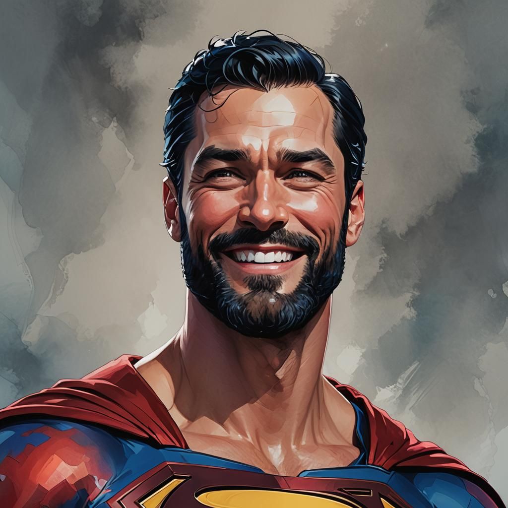 Bearded Superman Portrait in Alcohol Ink Style