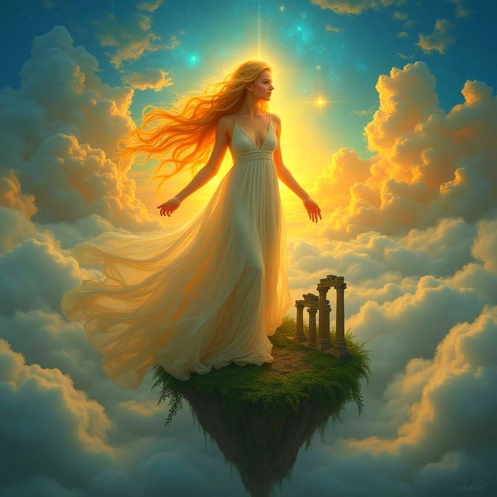 Ethereal Goddess on Floating Island: Renaissance Style
