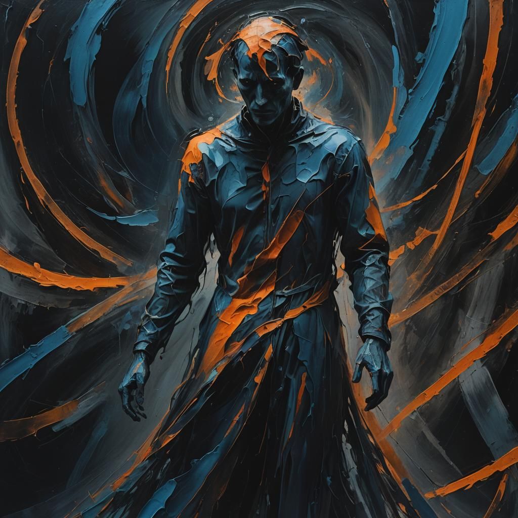 Mysterious Figure in a Vast, Dark Space, in Abstract Express...