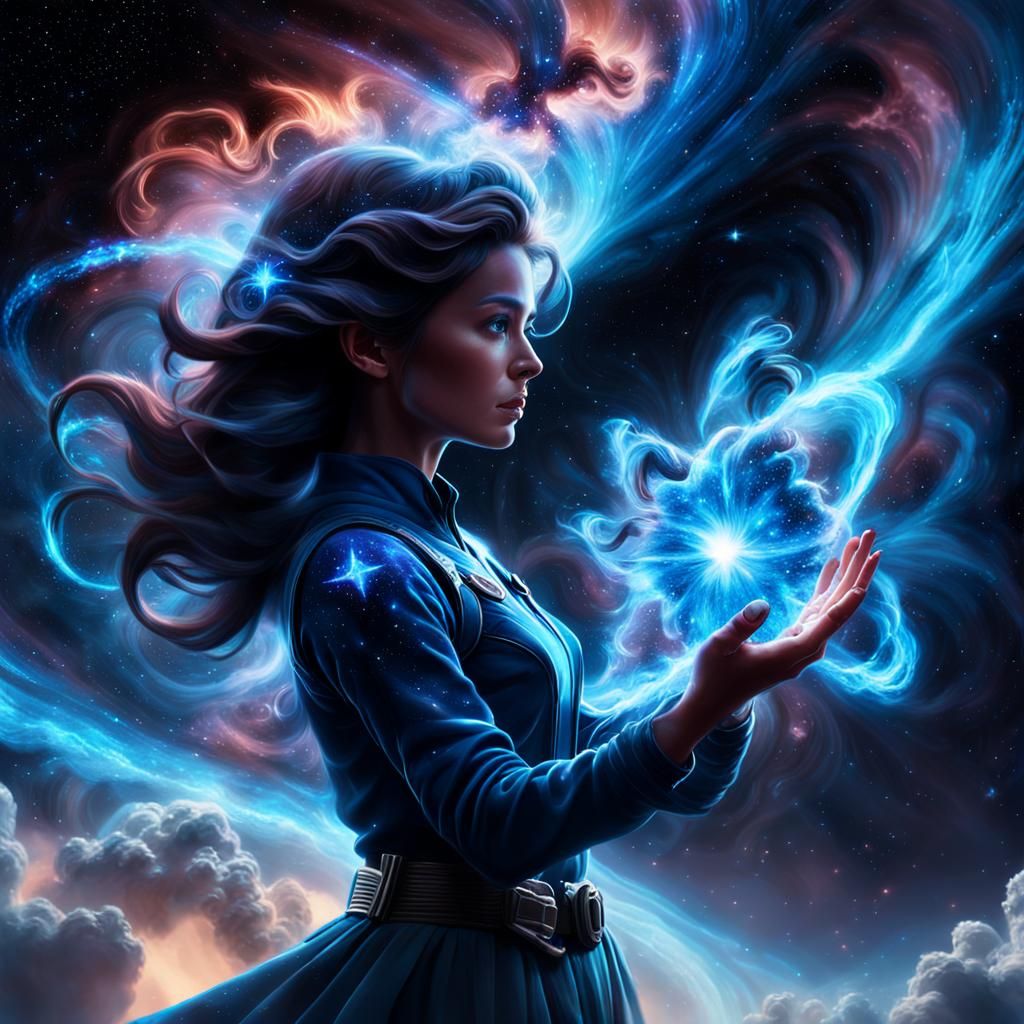 Woman Creates Star in Nebula, Digital Matte Painting