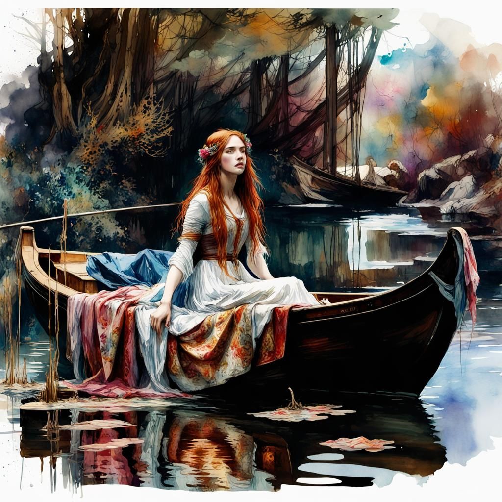 Lady of Shalott in Digital Watercolor