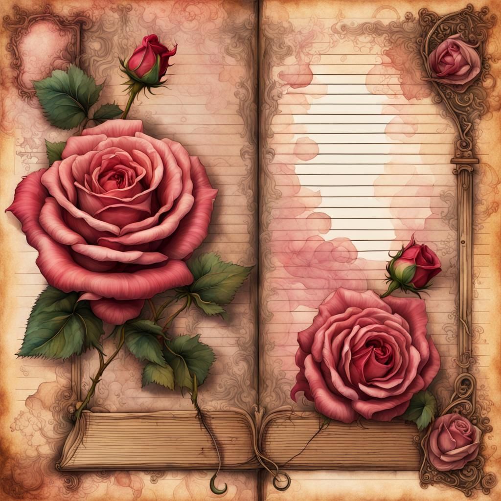 Steampunk Roses with Dewdrop Pearls, Watercolor Style