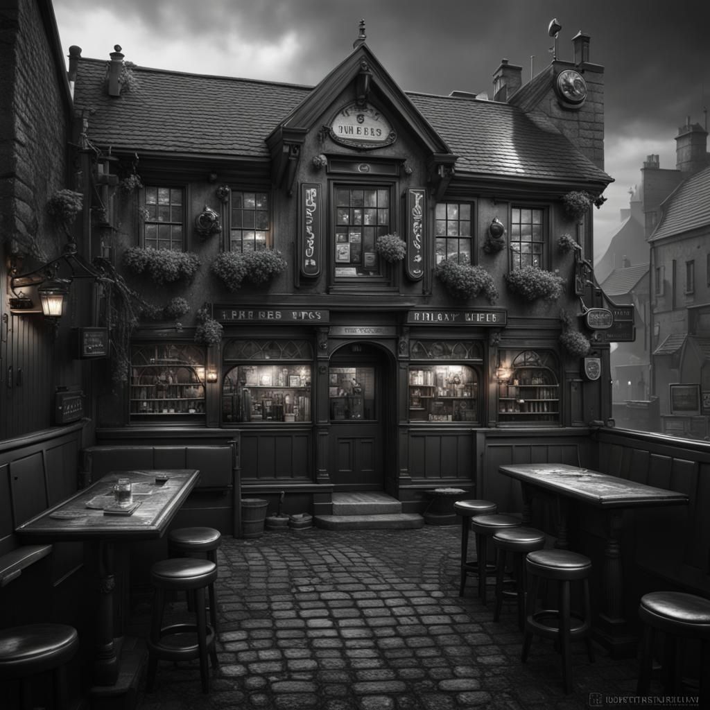 Nostalgic Black and White Irish Pub Photograph