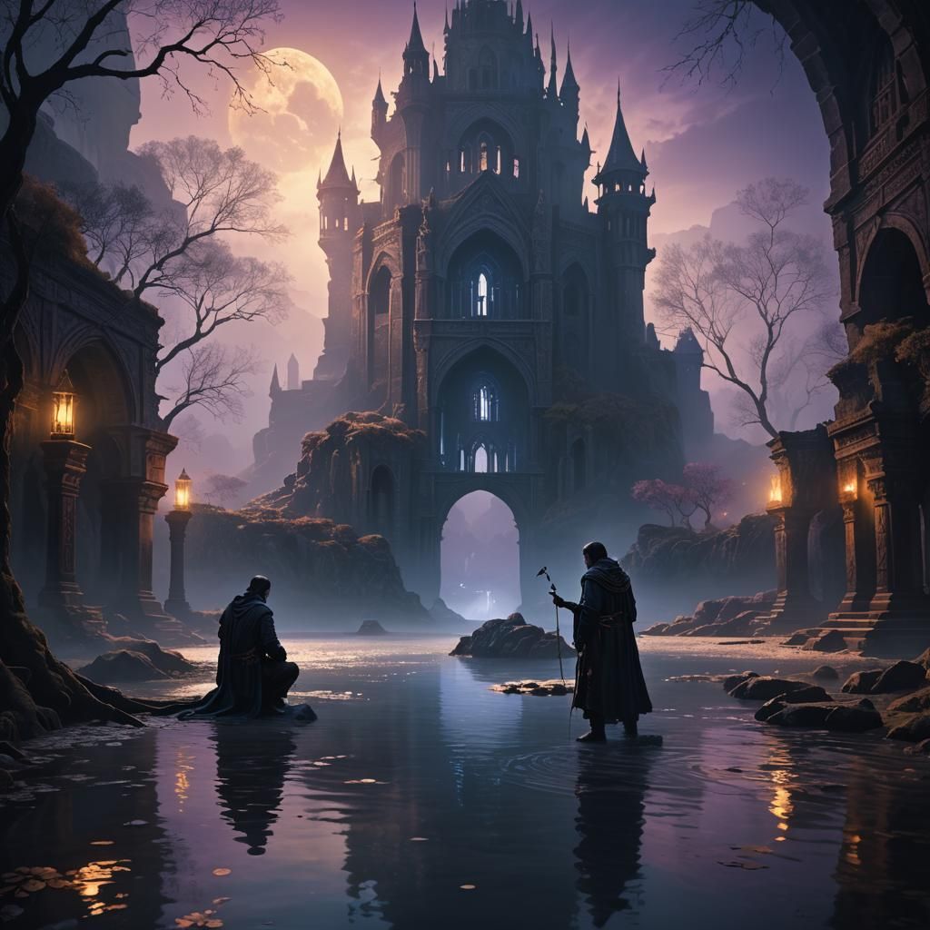 Mystical Shadow River: Dark Fantasy Matte Painting