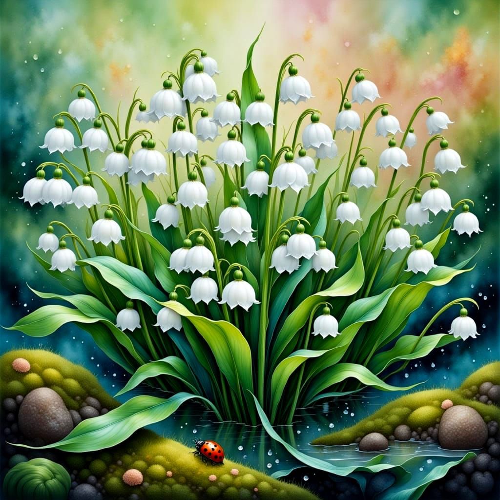 Lilies of the Valley in Soft Watercolour Style