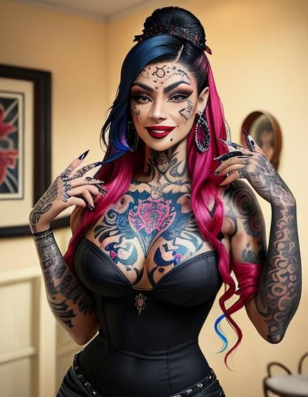 Gothic Latina Pinup with Intricate Tattoo