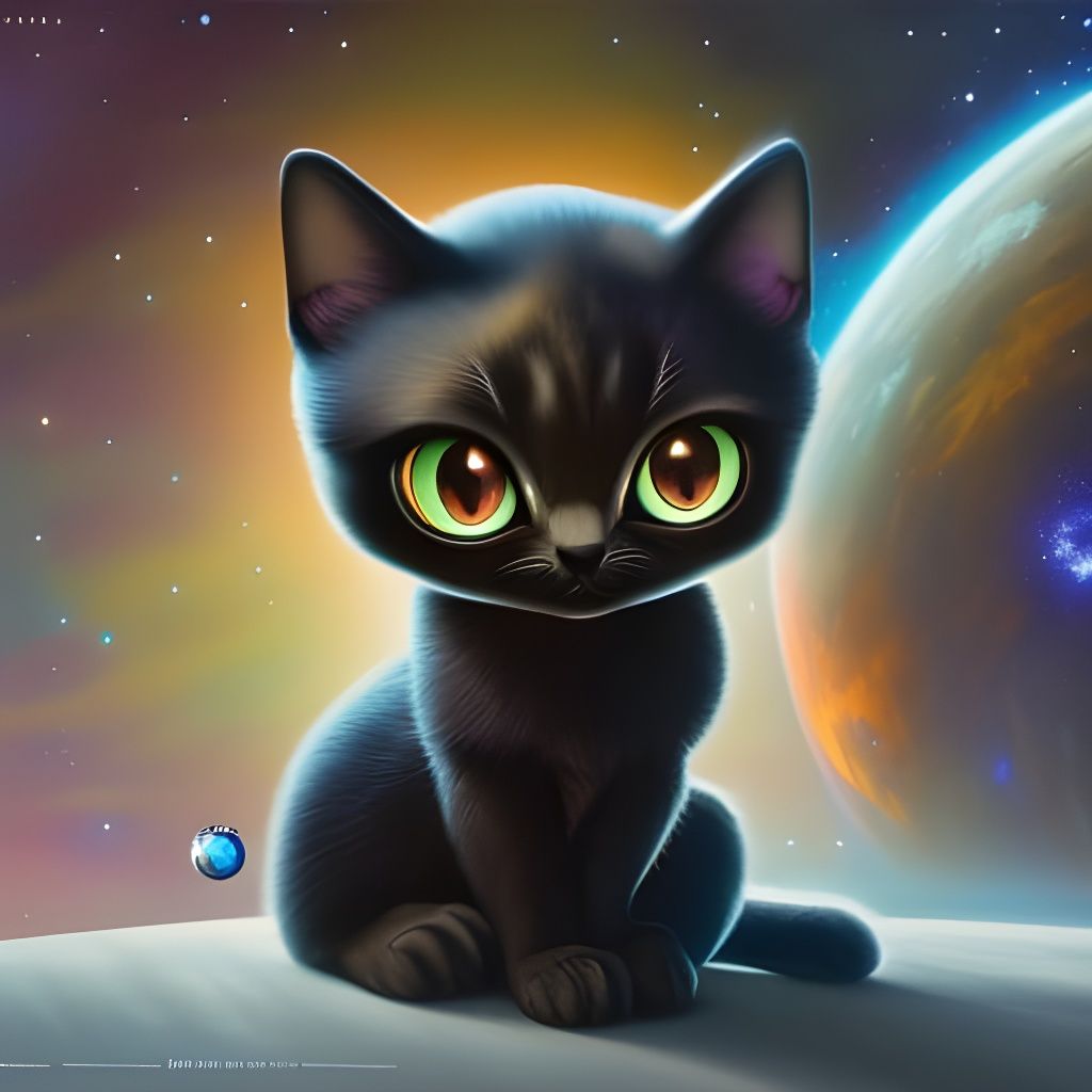 Cosmic Kitten in Pixar Style with Galactic Background