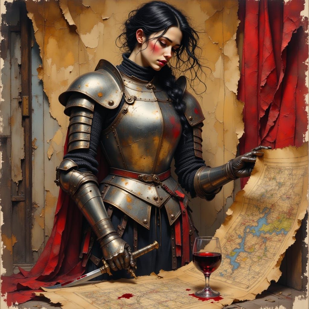 Warrior Noble with War Map in Oil and Ink Style