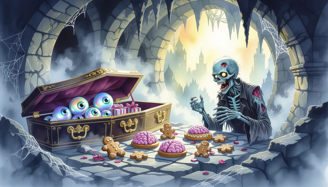 Spooky Zombie Feast in Fog-Veiled Crypt