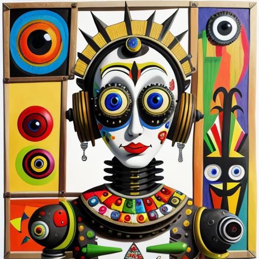 Scrap Robot Portrait in Mixed Media Collage