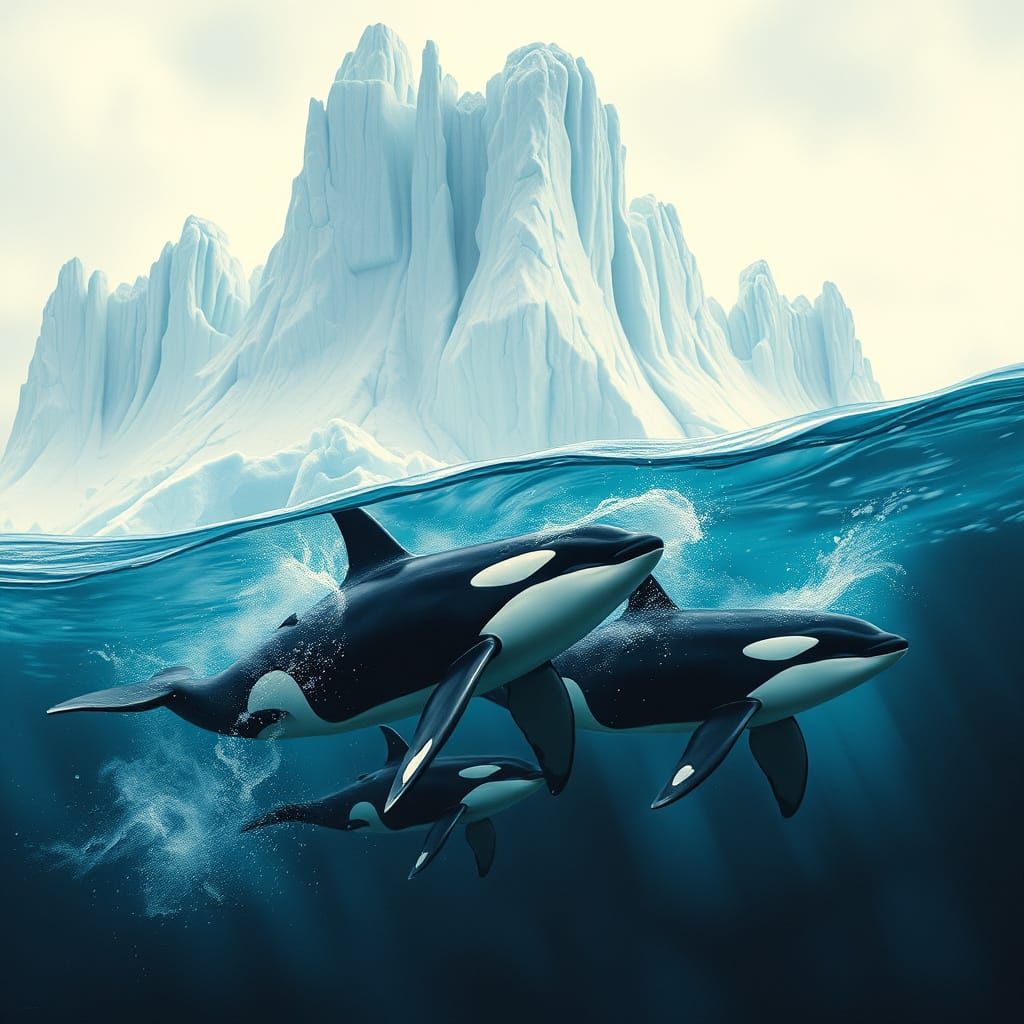 Majestic Killer Whales in Icy Arctic Waters