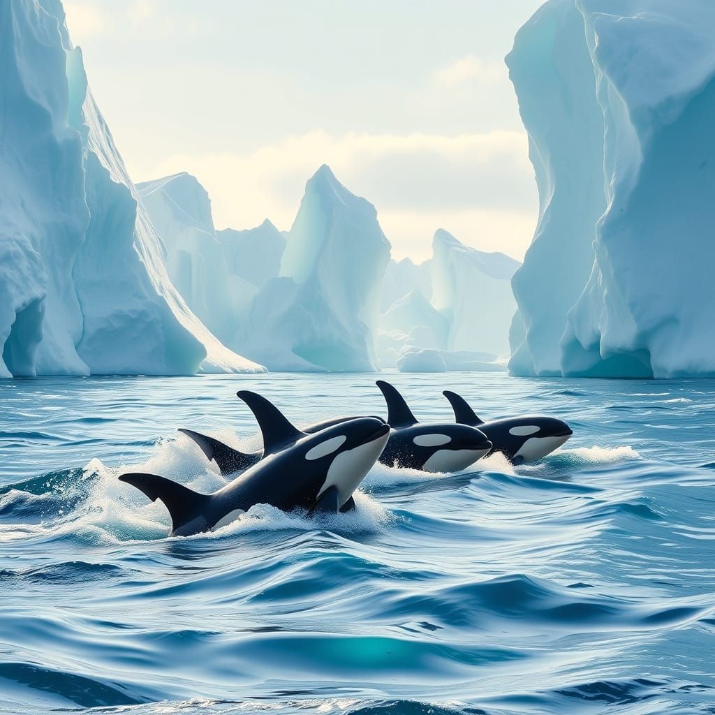 Orcas Play in the Polar Ocean