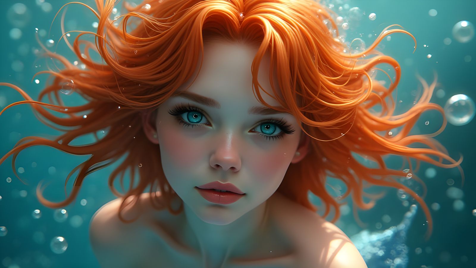 Vibrant Mermaid Portrait in Anime-Style Underwater Scene