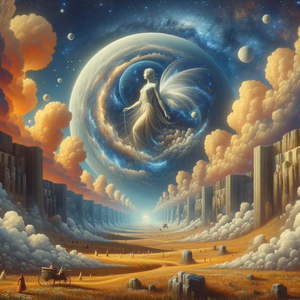 Surreal Fine Art: Giant Figure in Atmospheric Landscape