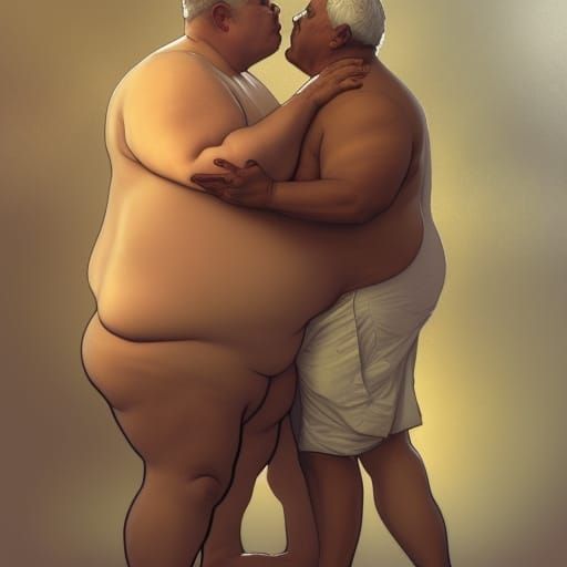 Obese Old Men Kissing Portrait in Artstation Style