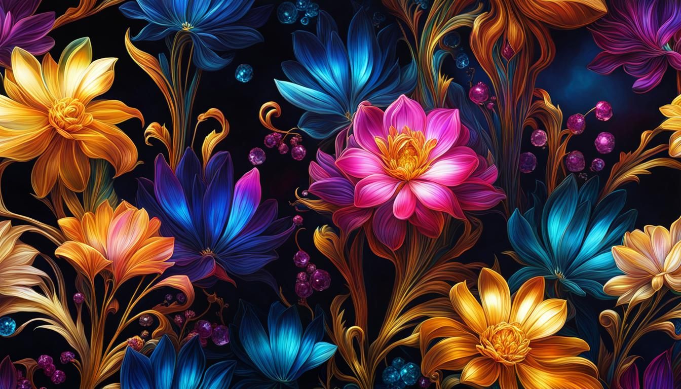 Bioluminescent Flowers Painting with Crystal Effects