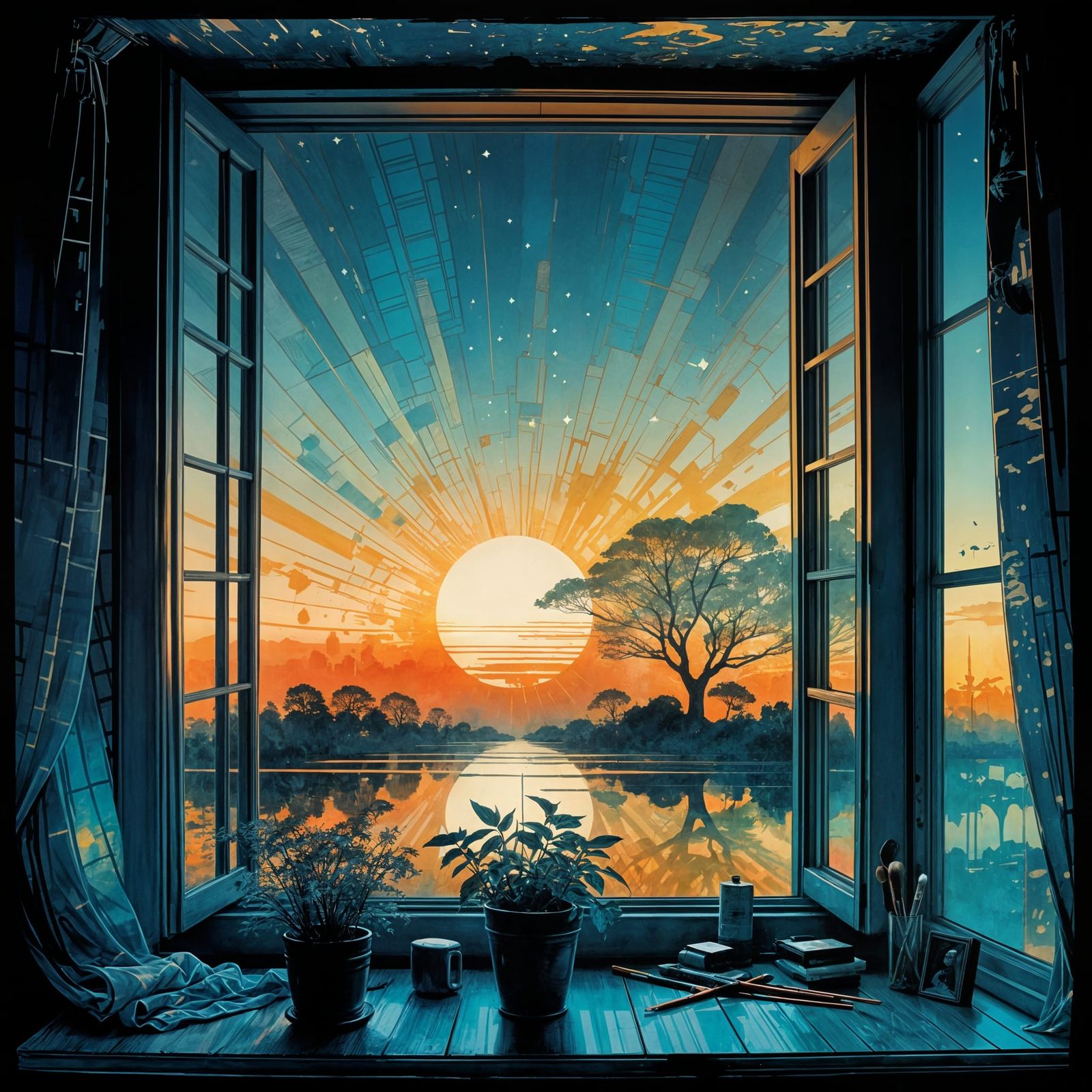 Joyful Dawn: Double Exposure Fantasy Illustration