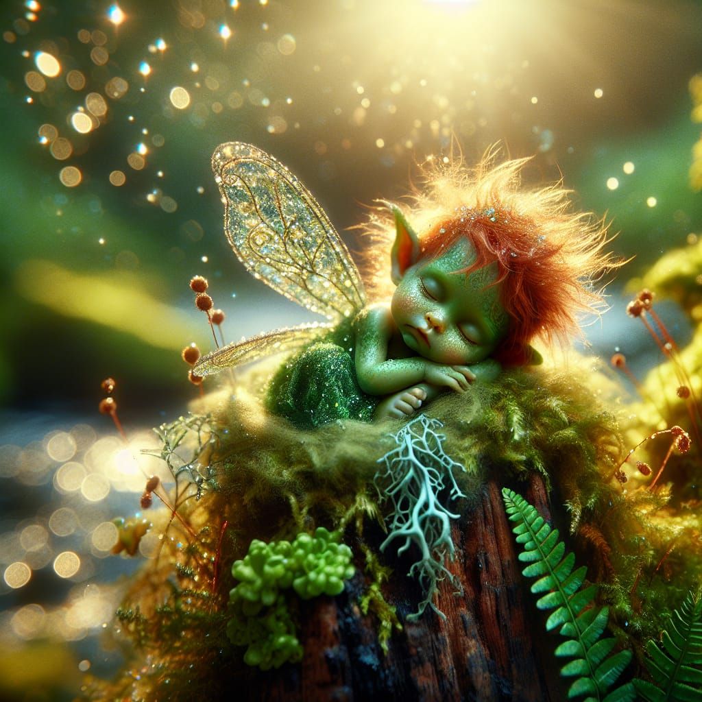 Hyperrealistic Baby Fairy Portrait in Mossy Forest