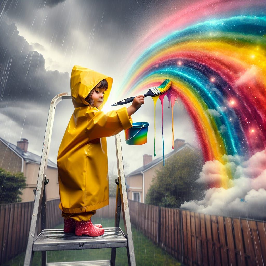 Girl Paints Rainbow on Rainy Day: Concept Art