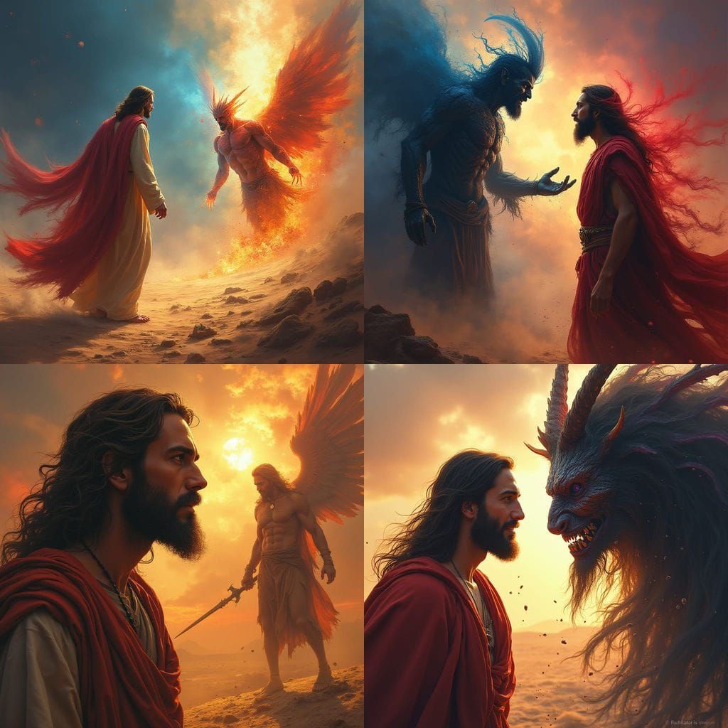 Jesus Christ Confronts Lucifer in Desert Splash Art