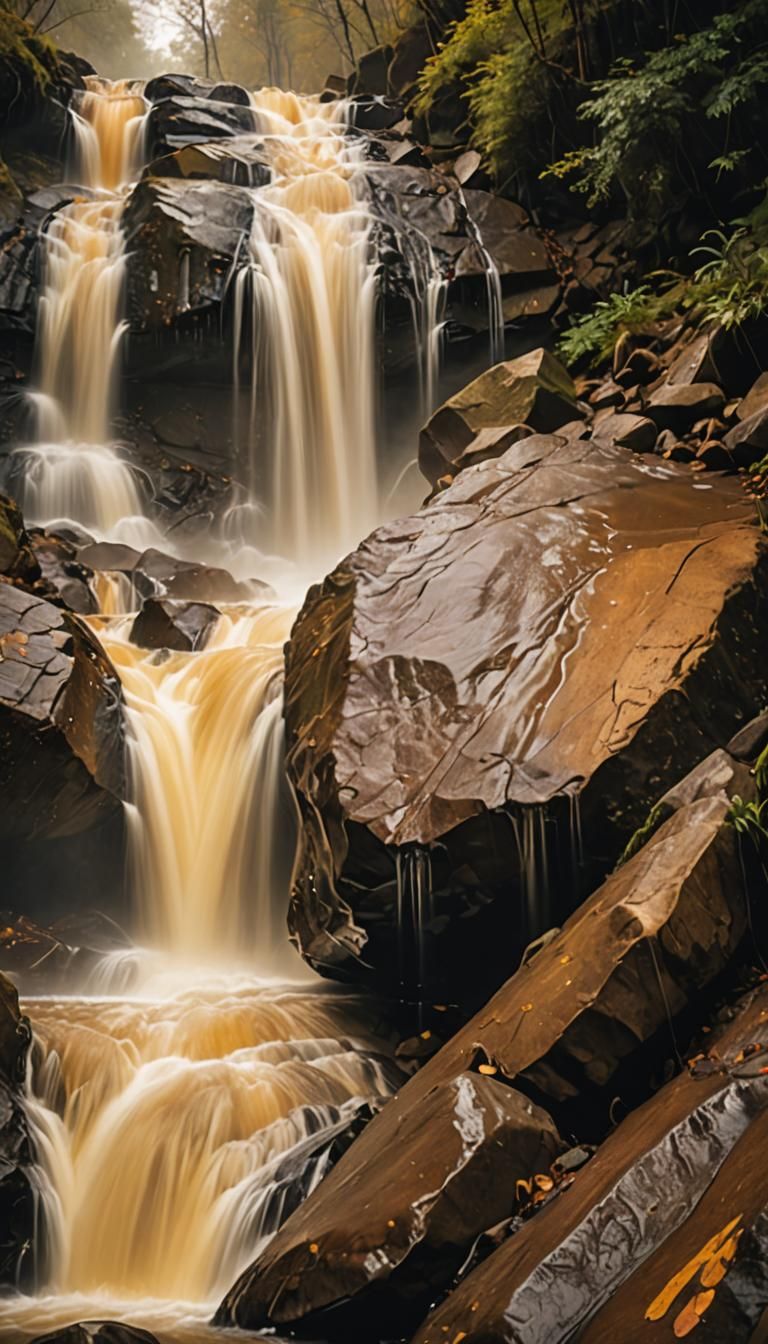 Golden Waterfall Long Exposure Photography