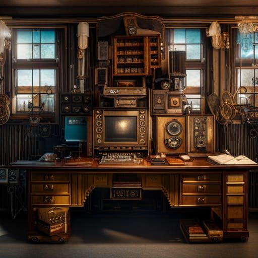 1920s Steampunk Computer in Hyperrealistic Style